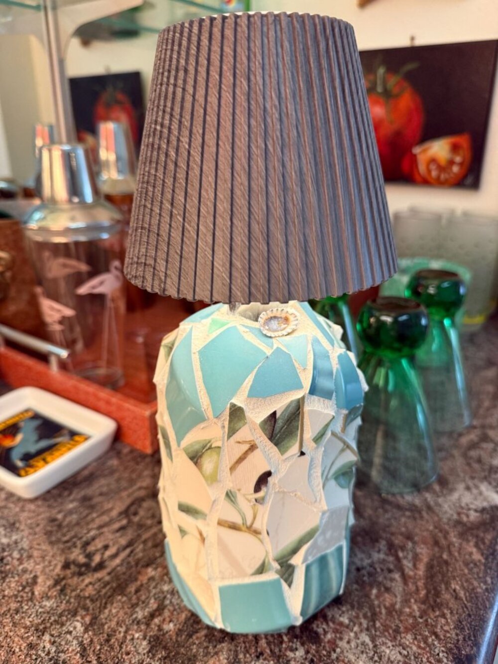 Table Bottle Lamp ~ Cordless ~ Patio ~ Bar ~ Night Light ~ Mosaic Art Glass